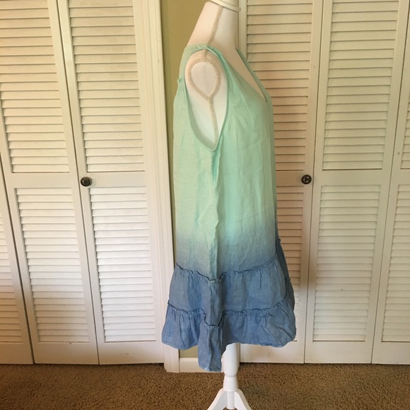 Vineyard Vines Ombre Chambray Blue and Light Green Linen Sleeveless Dress - Picture 4 of 11